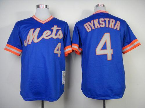 Mitchell And Ness 1983 Mets #4 Lenny Dykstra Blue Throwback Stitched MLB Jersey - Click Image to Close